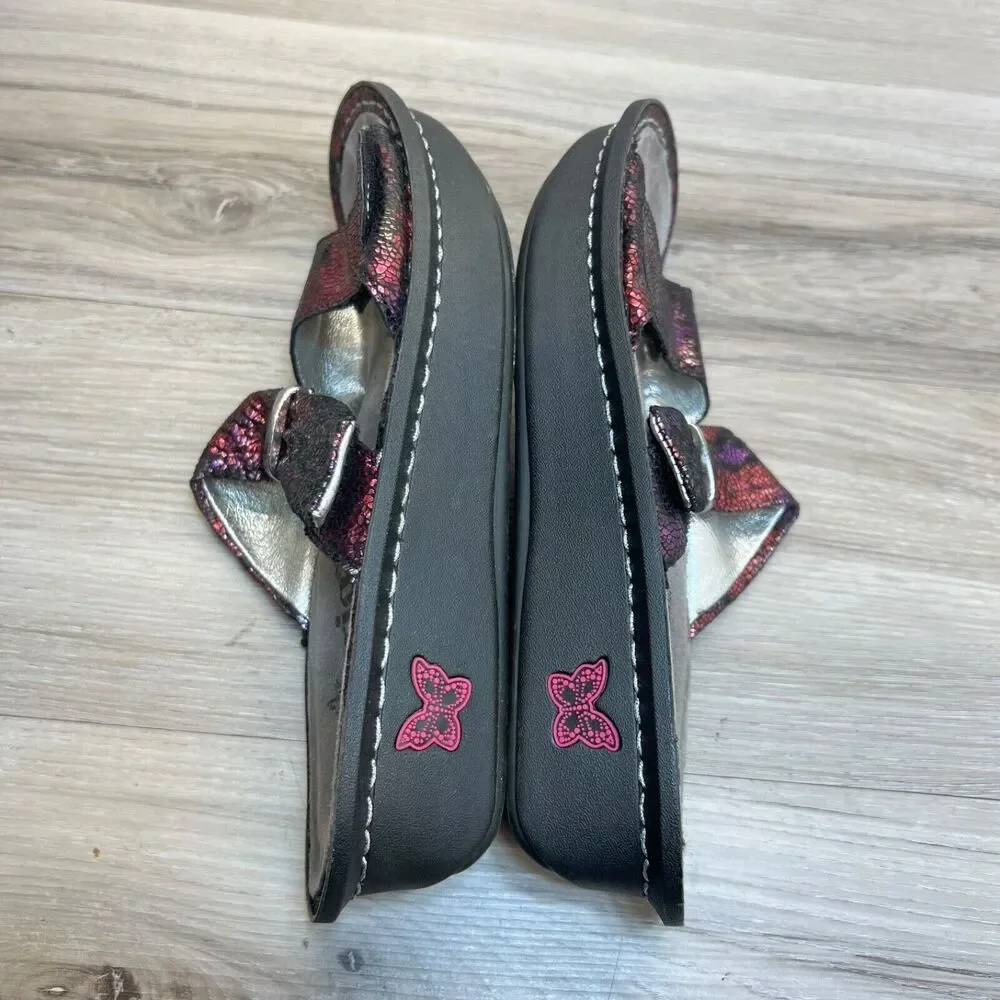 Alegria Karmen KAR-235 EU 37 7 -7.5  Pink‎ Purple Metallic Leather Slide Sandals